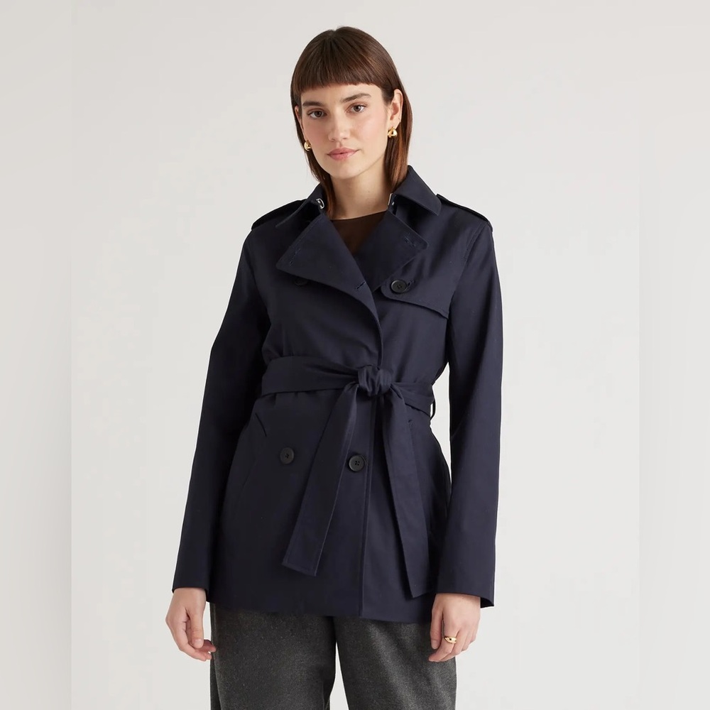 NWT Quince Comfort Stretch Short Trench Coat in Navy - XS